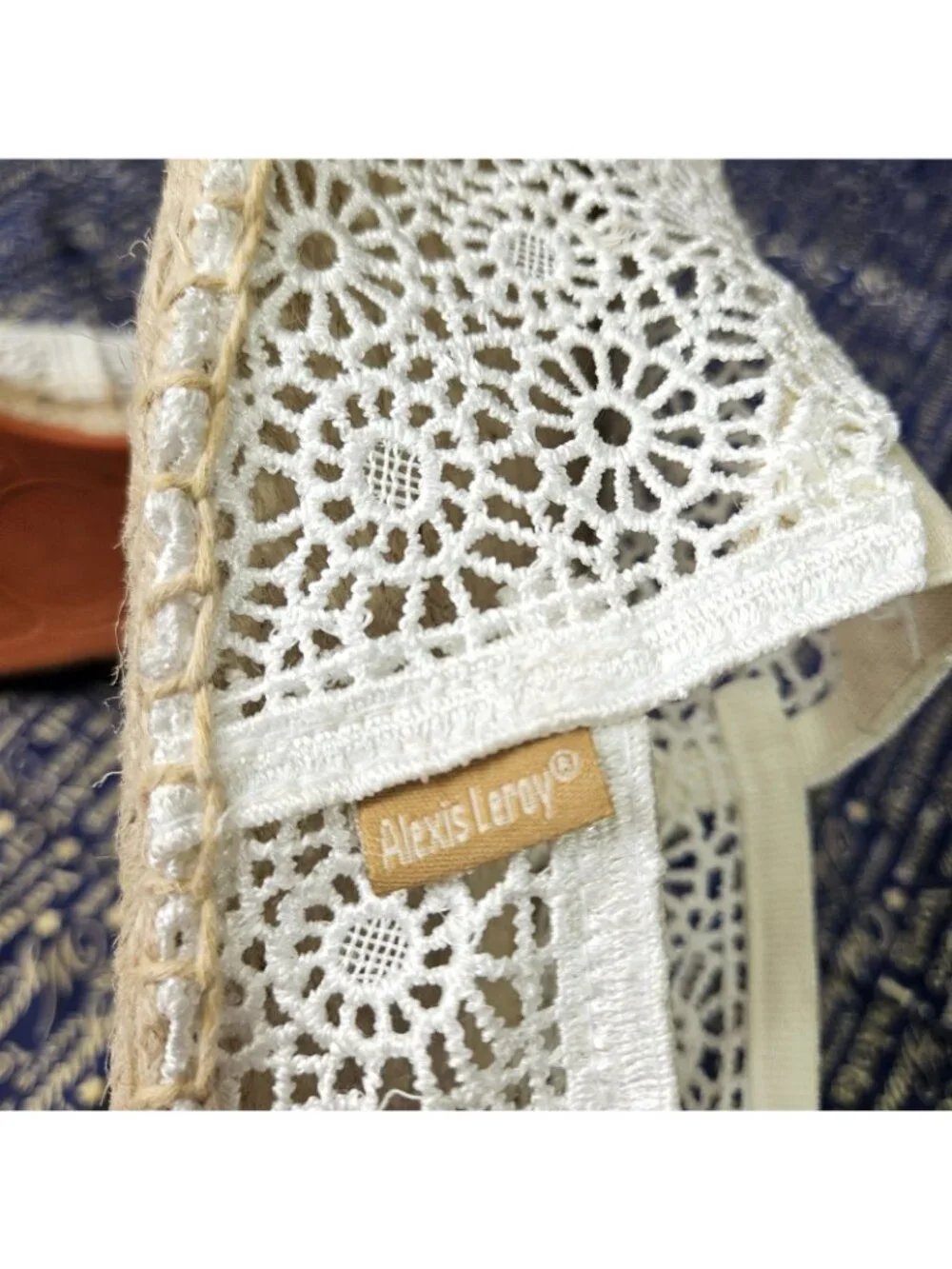 Alexis Leroy Crochet Espadrille Cream Slip-Ons Boho Vacation Shoes Size 40 New